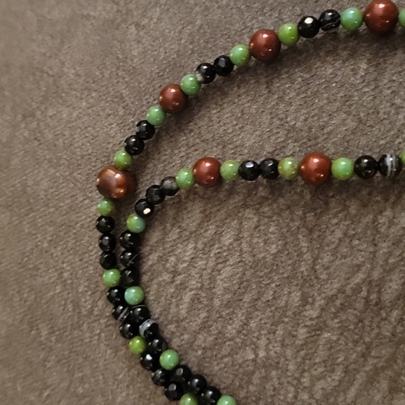 Handmade Agate Swarovski Pearl Czech Glass Pendant Necklace - Picture 3 of 8